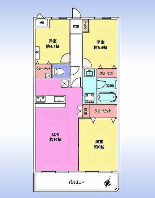 This 3-bedroom, 1-living room, 1-dining room, and 1-kitchen condo is located in Hatogaya Honmachi 4-chome, Kawaguchi City, Saitama Prefecture